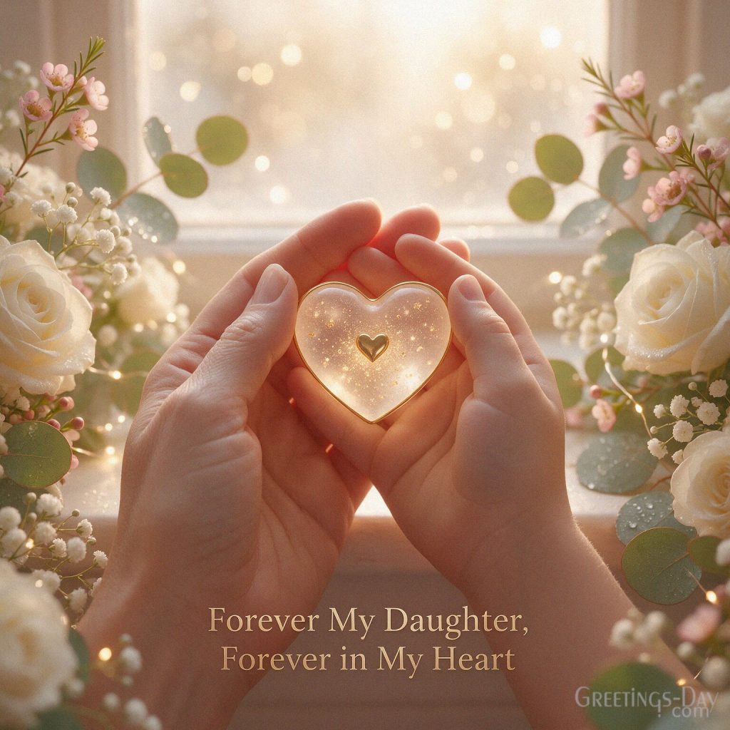 Emotional daughter card with a heart-shaped keepsake and the message “Forever My Daughter