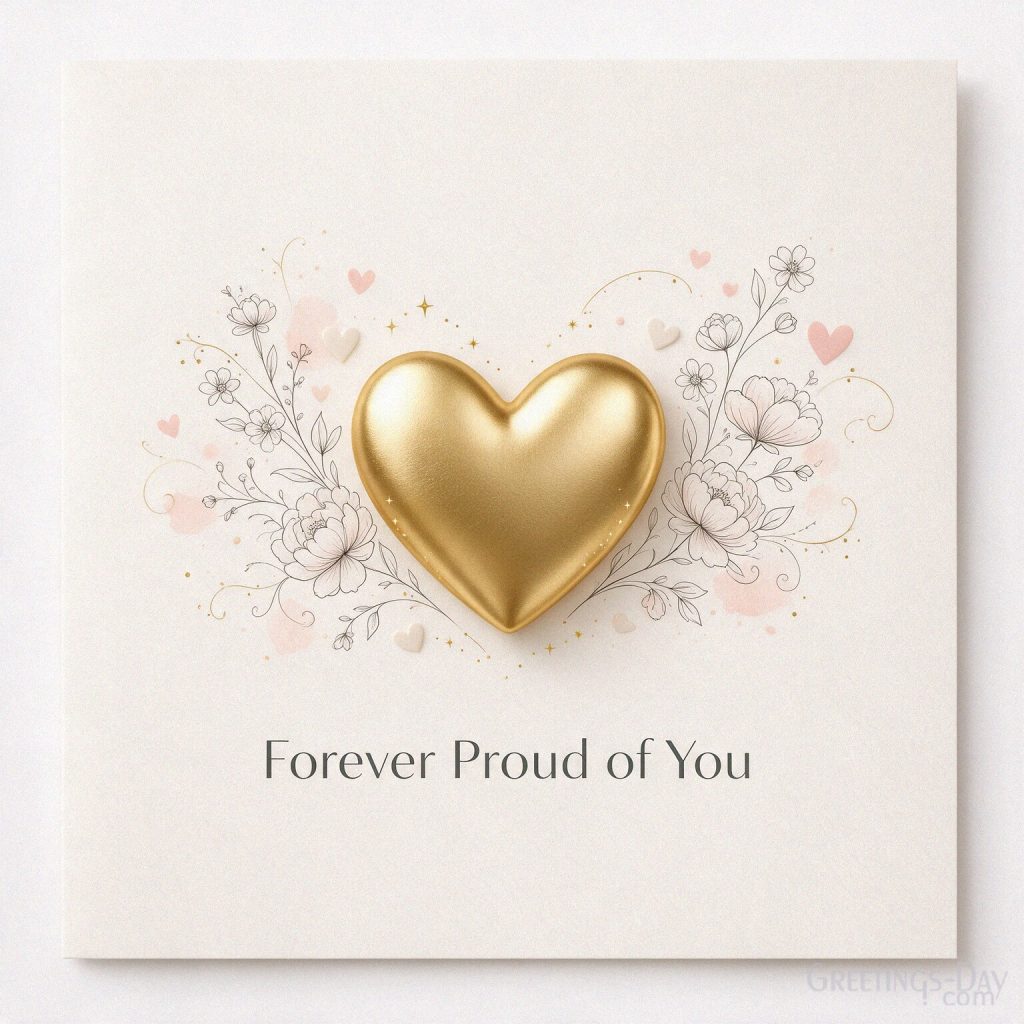 Minimalist daughter appreciation card with a gold heart and the words “Forever Proud of You.” with the text 