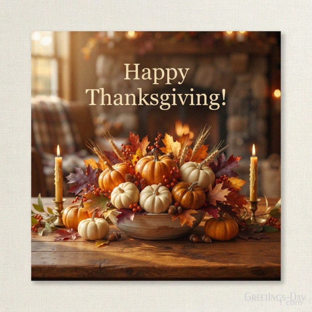 Free Happy Thanksgiving card with elegant orange and ivory pumpkins