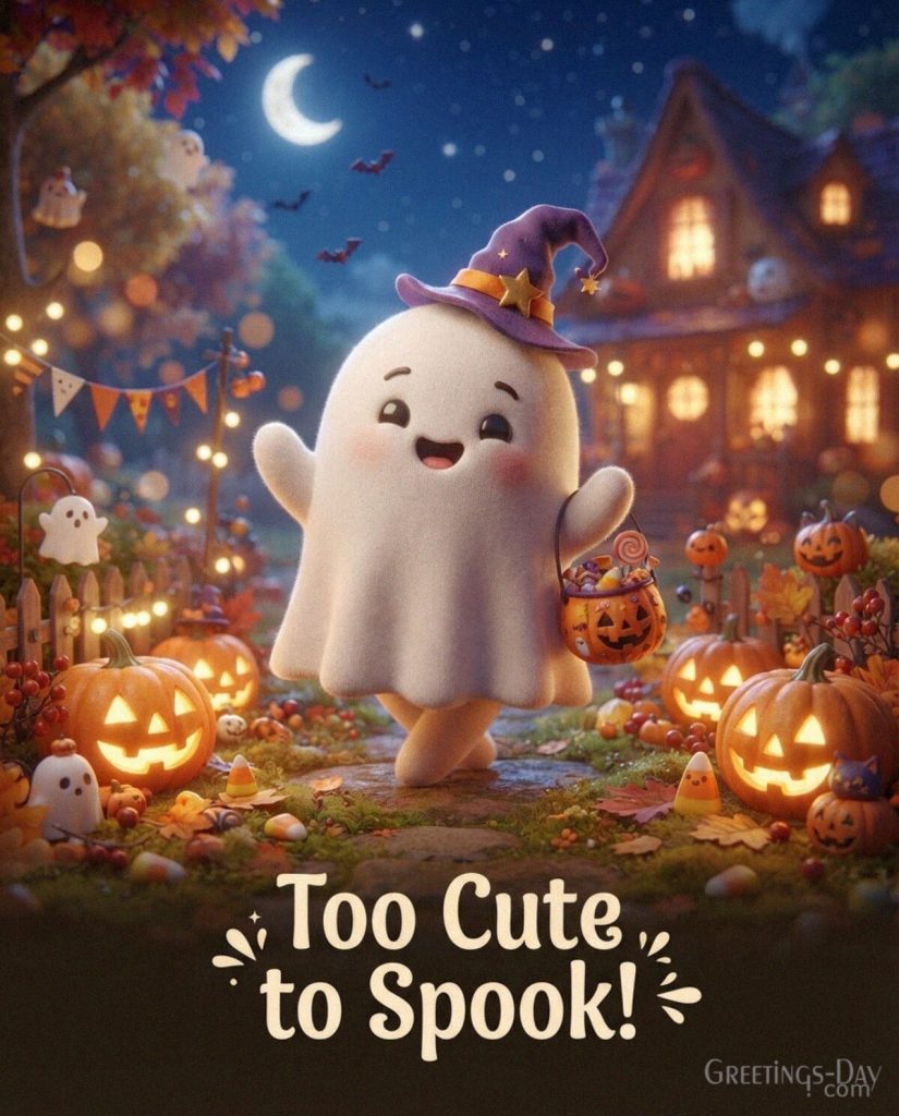 Cute funny Halloween card featuring an adorable ghost