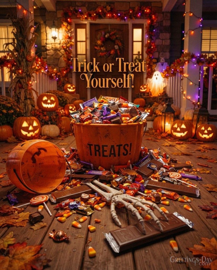 Funny Halloween candy image with treats
