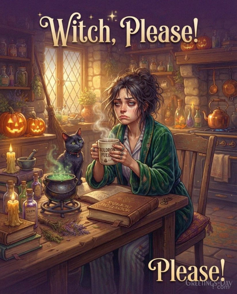 Funny Halloween witch image with a sarcastic witch
