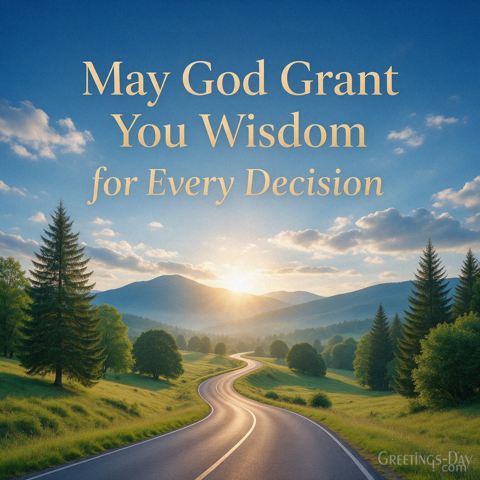 National Sons Day prayer for wisdom with a sunrise road saying May God Grant You Wisdom for Every Decision with the text "May God Grant You Wisdom for Every Decision"
