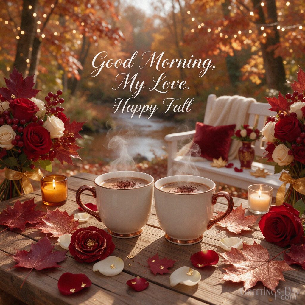 Good Morning Fall Blessings image with golden autumn leaves