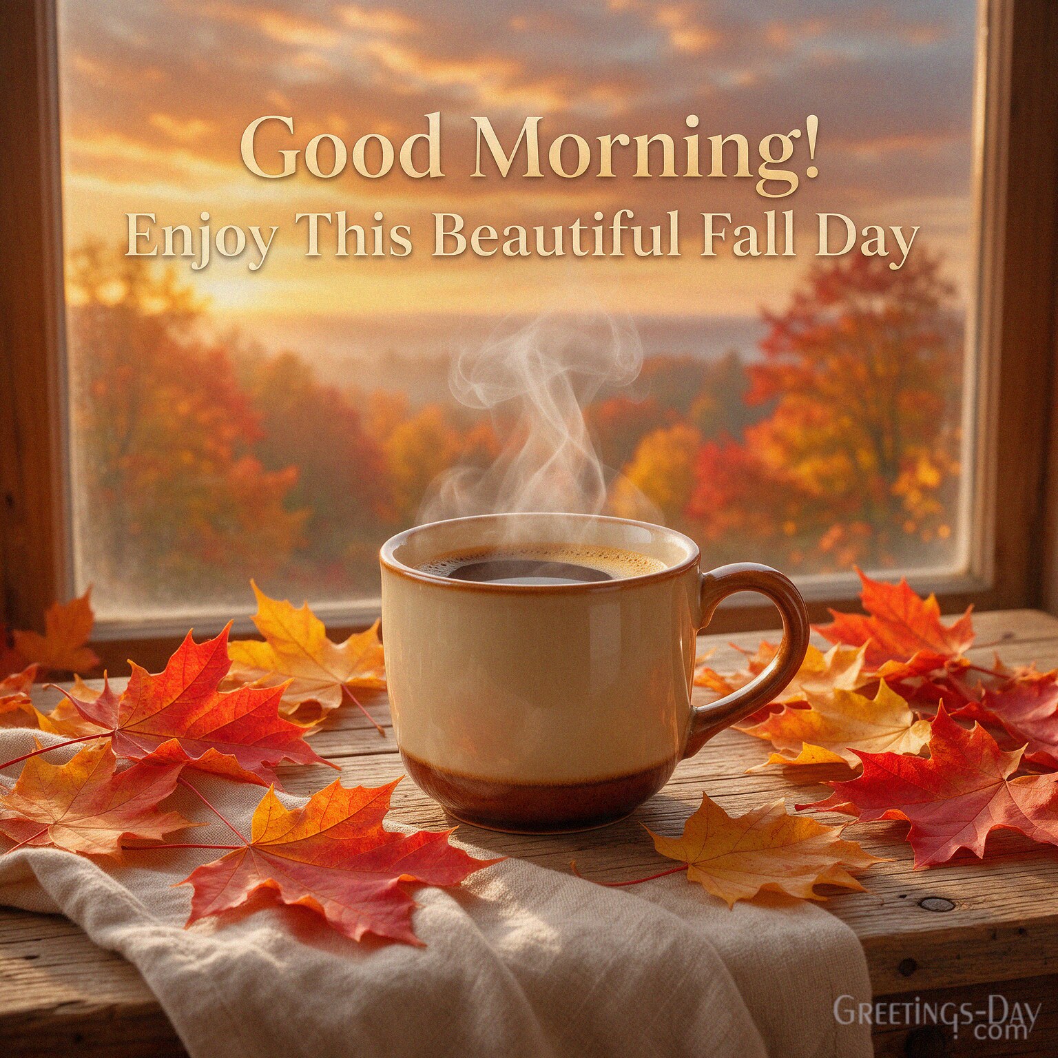 Good Morning Fall image with steaming coffee