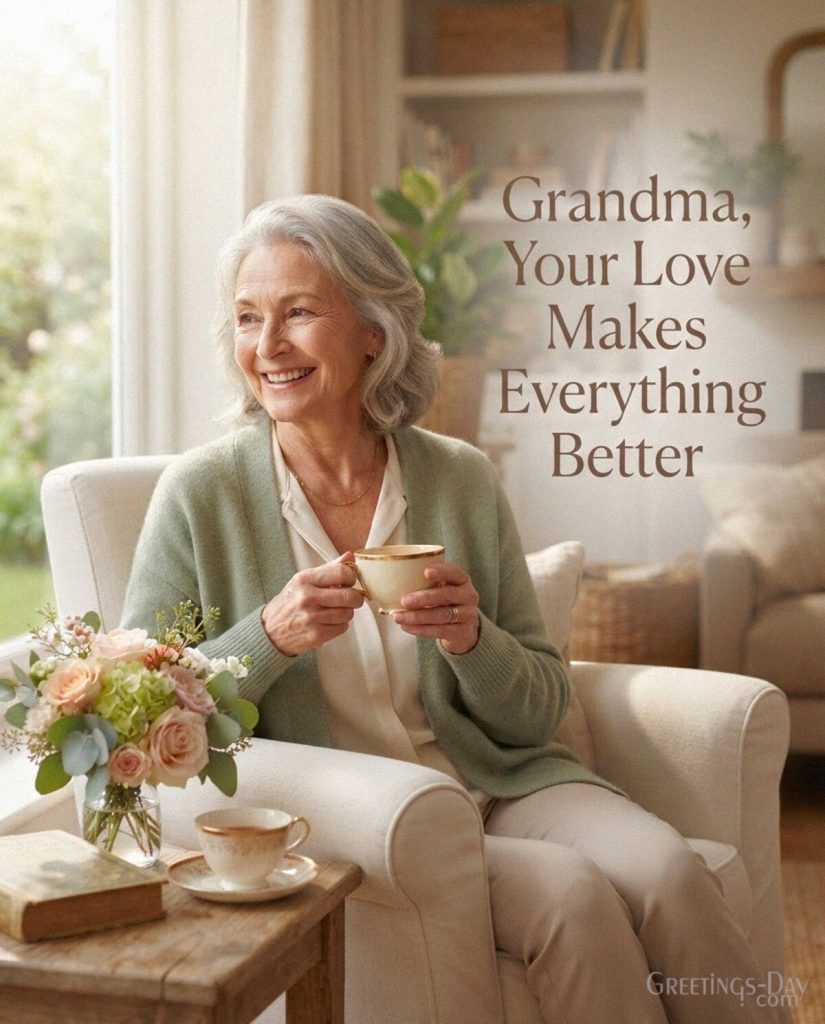 Sweet Grandparents Day wish for Grandma with flowers and the message “Grandma