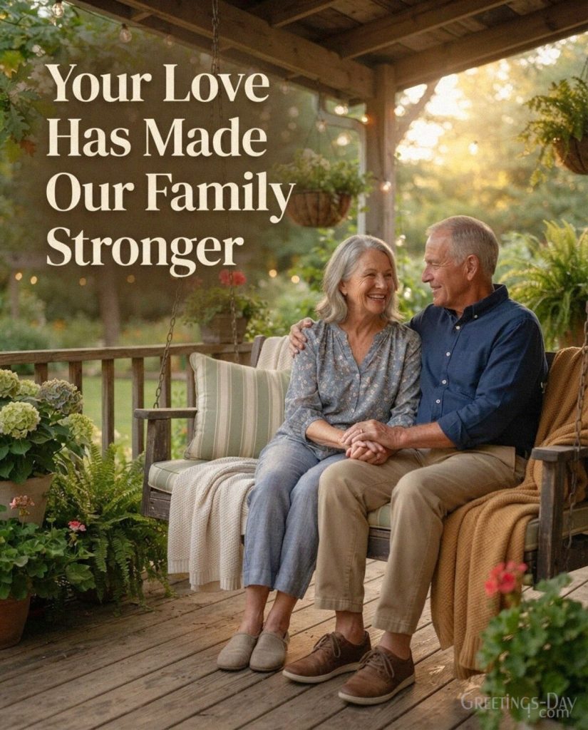 Heartfelt Grandparents Day message featuring Grandma and Grandpa together with “Your Love Has Made Our Family Stronger” with the text 