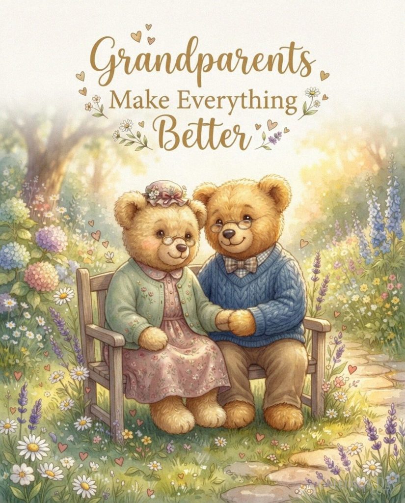 Cute Grandparents Day card with elderly teddy bears