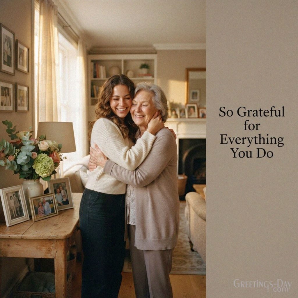Grateful Grandparents Day message featuring an emotional family embrace and “So Grateful for Everything You Do” with the text