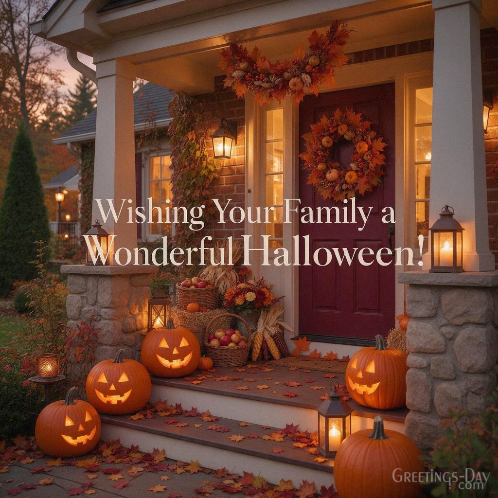 Wishing Your Family a Wonderful Halloween greeting with pumpkins