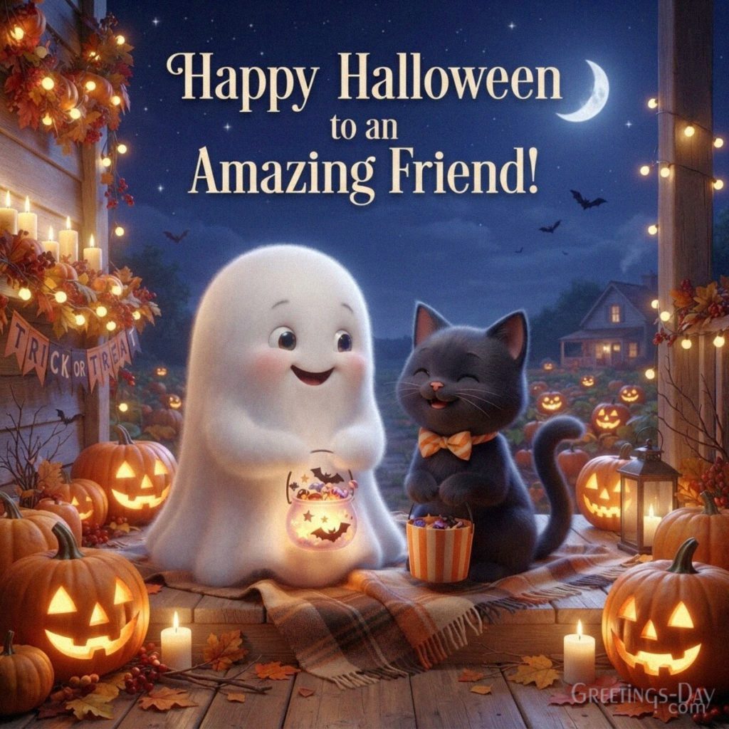 Halloween message for a friend with a friendly ghost