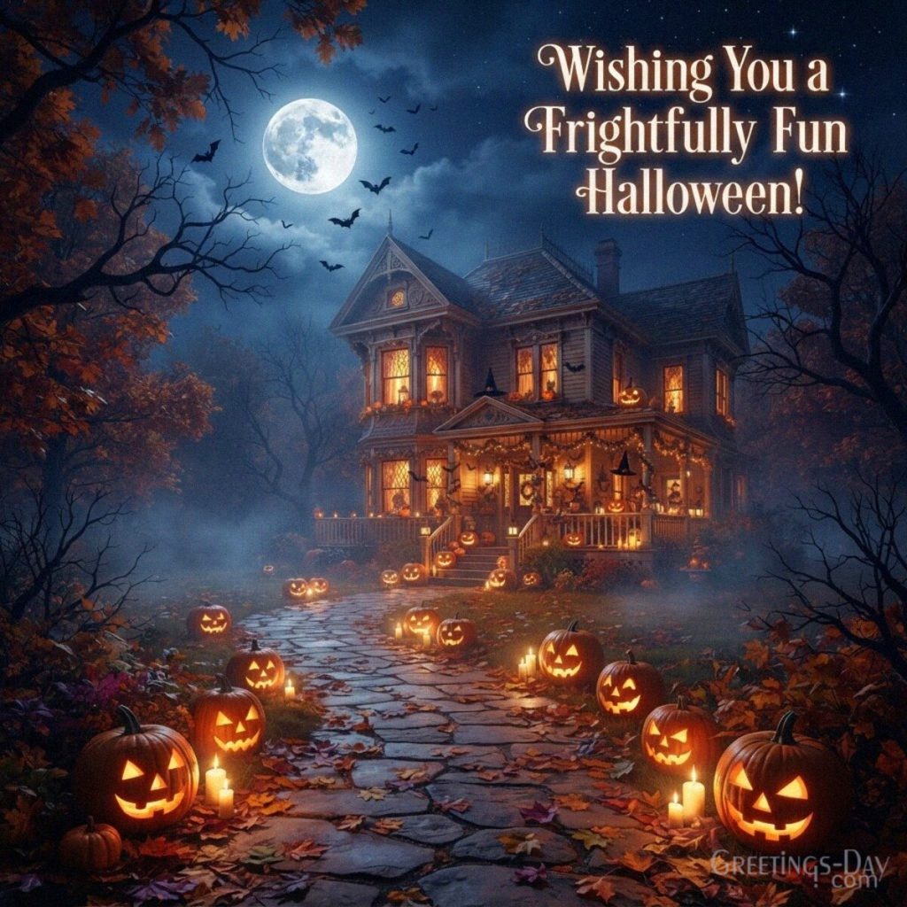 Spooky Halloween message with glowing jack-o’-lanterns