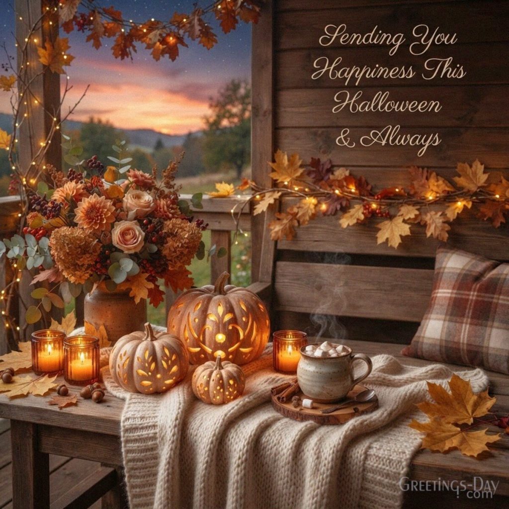 Warm Halloween wishes image with pumpkins