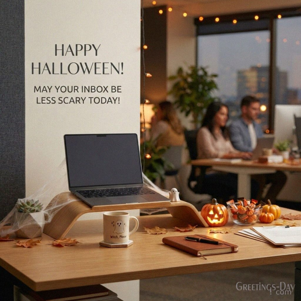 Funny Halloween work message with a laptop