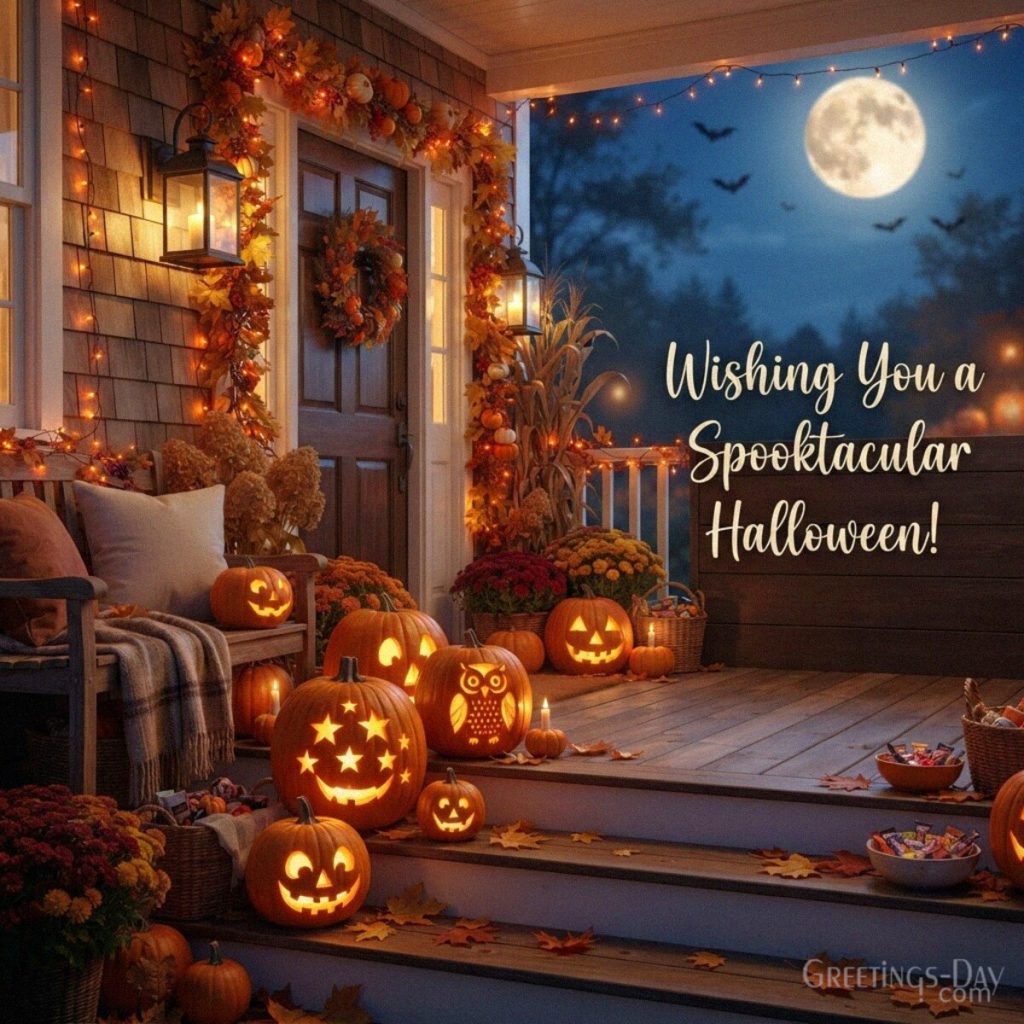 Halloween greeting image with glowing pumpkins
