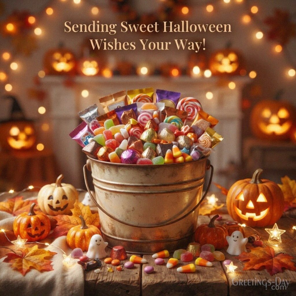 Sweet Halloween wishes image with colorful candy