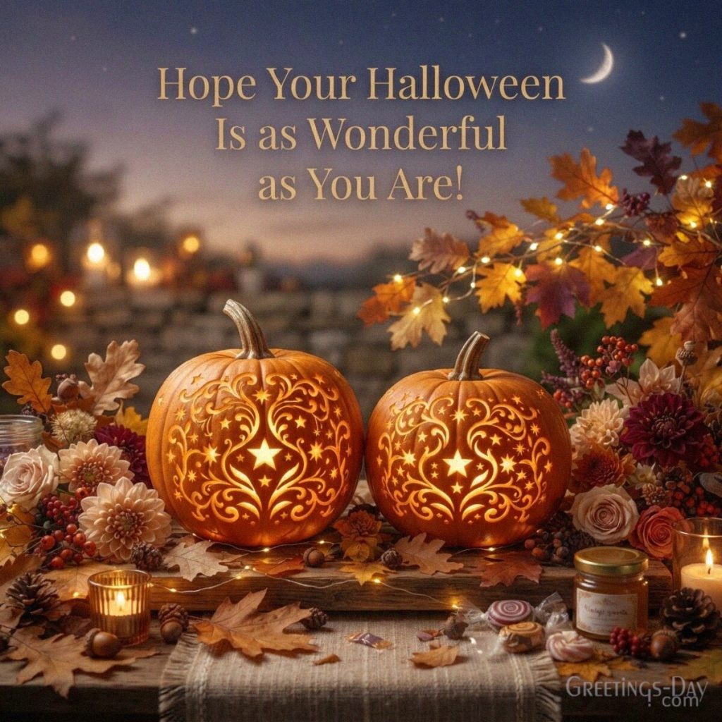 Heartwarming Halloween greeting for someone special with glowing pumpkins