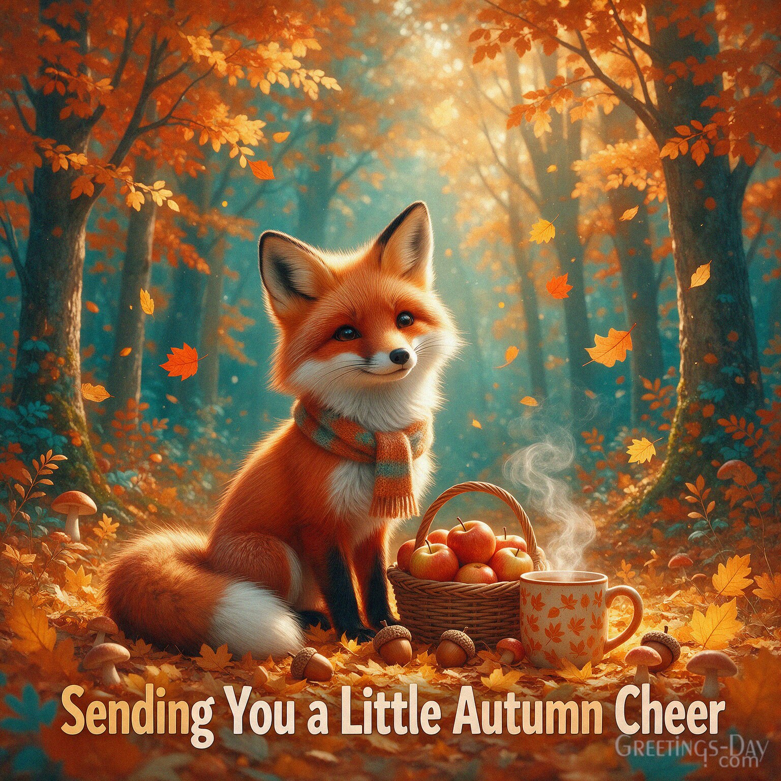 Happy fall morning image with pumpkins