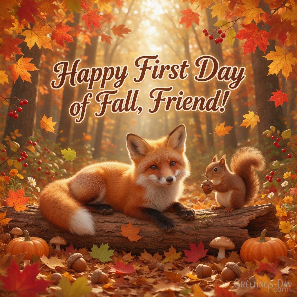 Cute First Day of Fall image with red fox