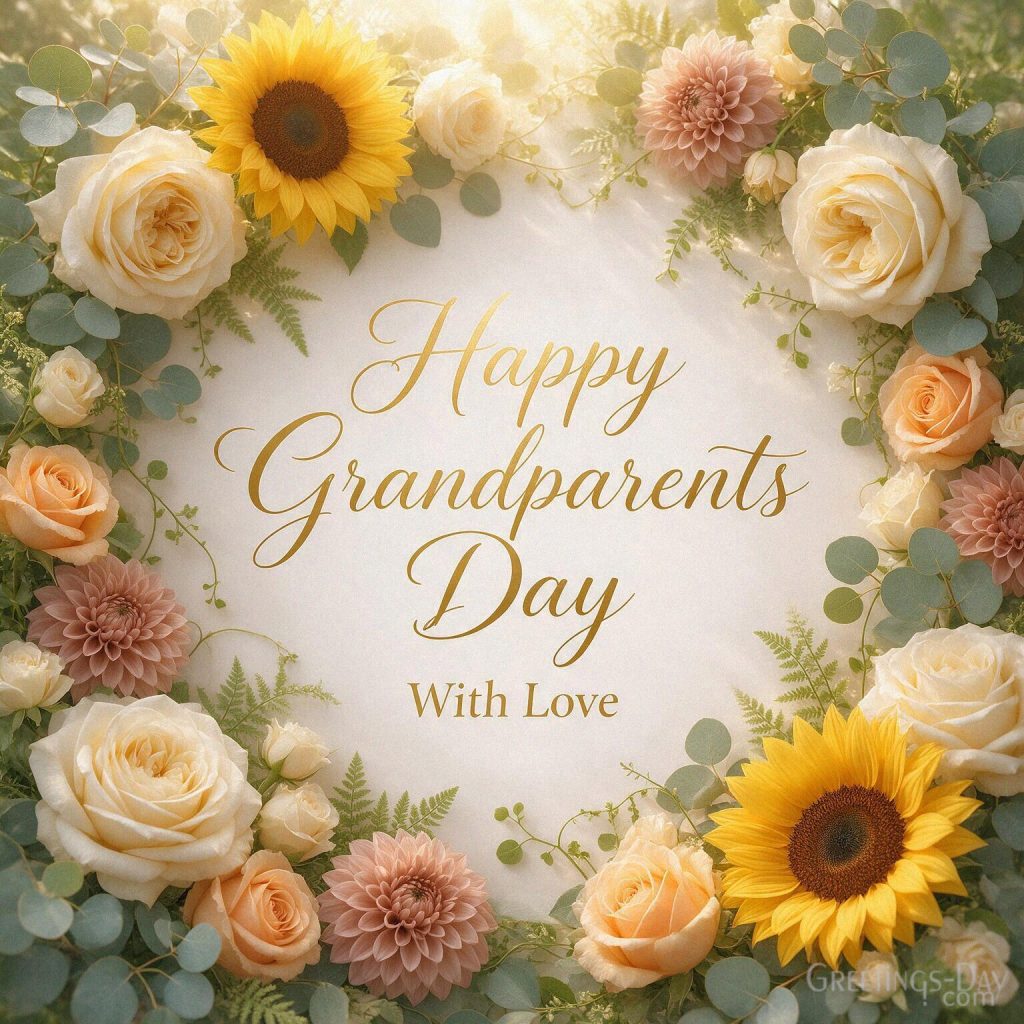 Happy Grandparents Day With Love floral card decorated with sunflowers