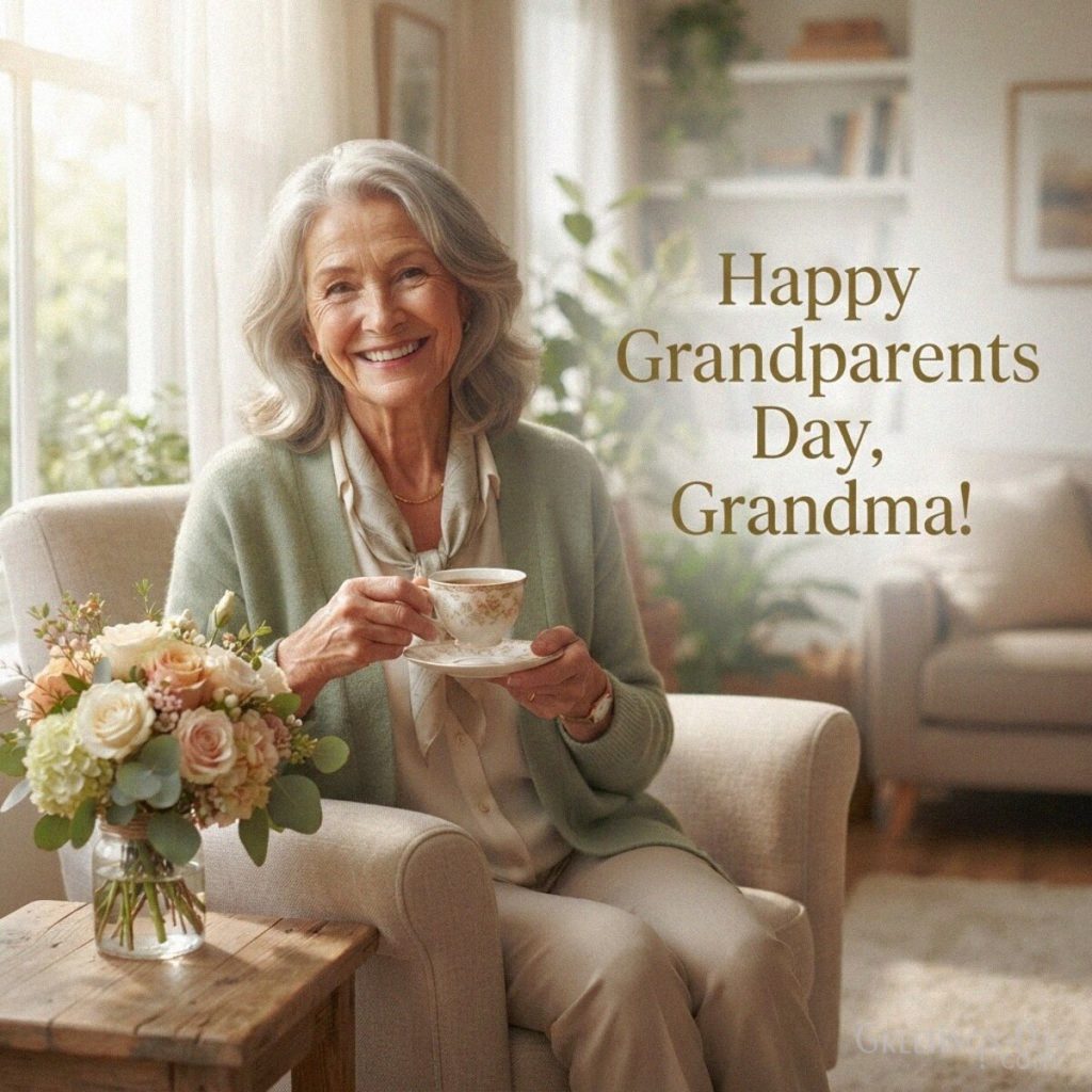Happy Grandparents Day Grandma wishes image with a loving grandmother