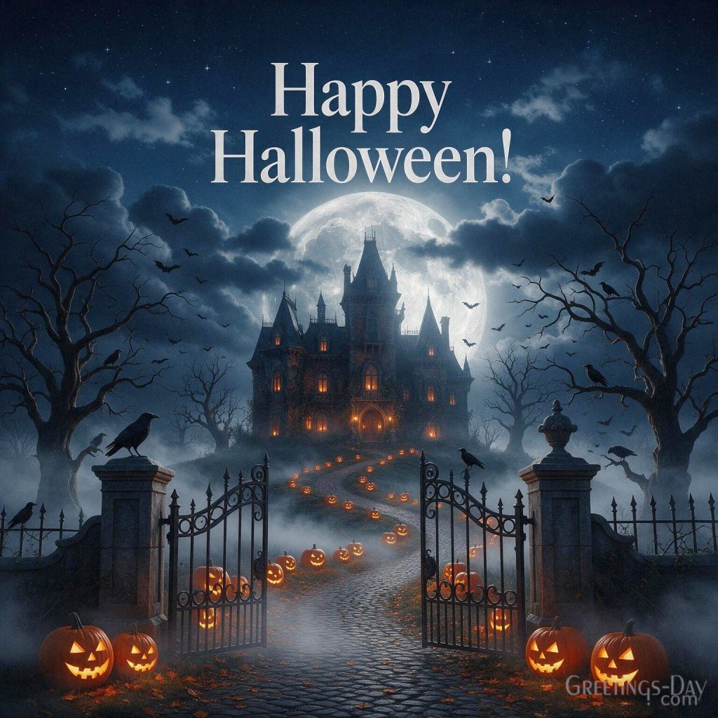 Happy Halloween scary image with haunted mansion