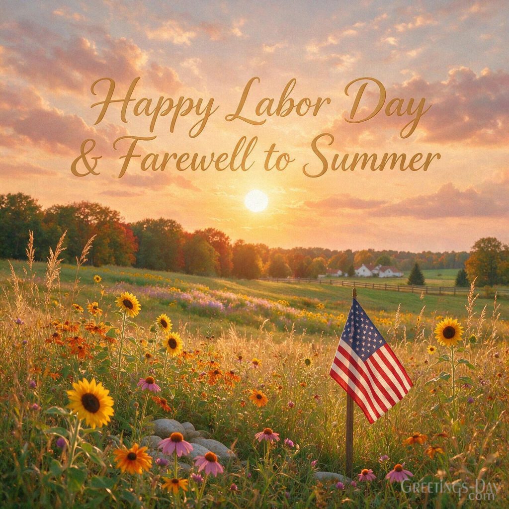 Happy Labor Day card with golden sunset