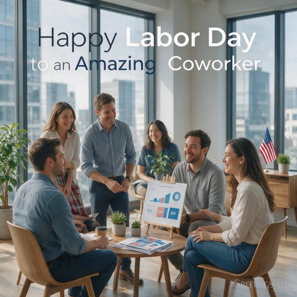 Happy Labor Day Weekend card with peaceful lakeside chairs