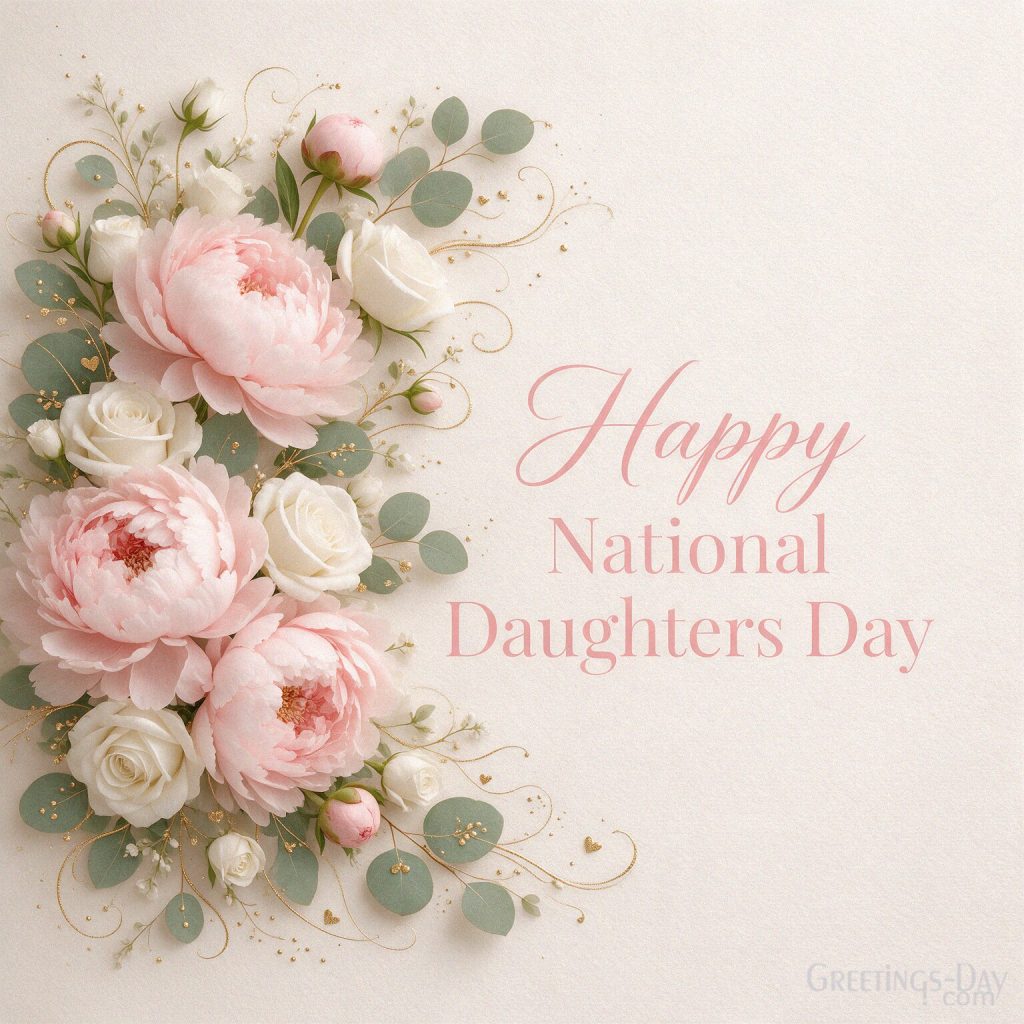 Elegant floral National Daughters Day card with pink peonies