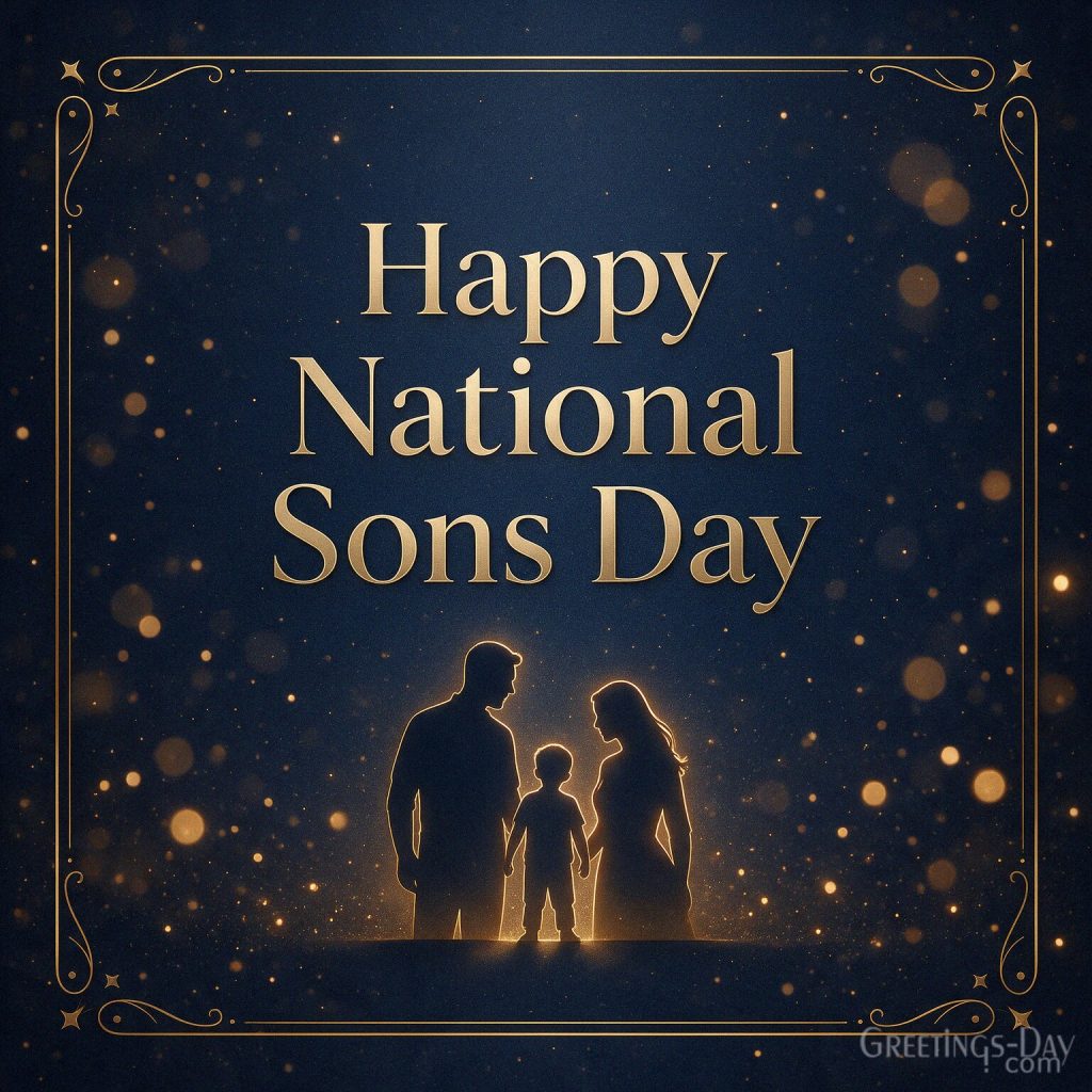 Elegant Happy National Sons Day greeting card with a family silhouette