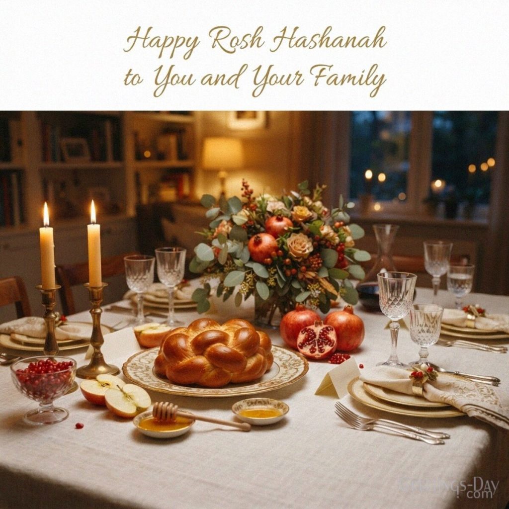 Happy Rosh Hashanah family card with round challah