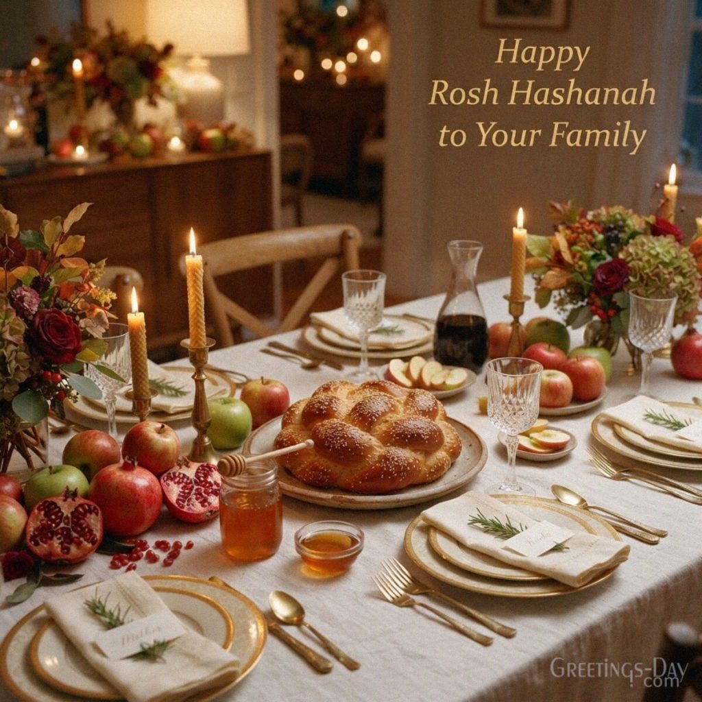 Happy Rosh Hashanah family image with round challah