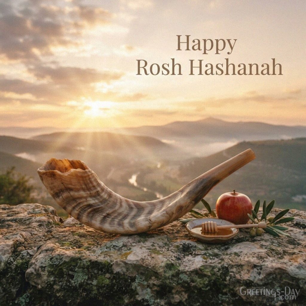 Happy Rosh Hashanah image featuring a traditional shofar