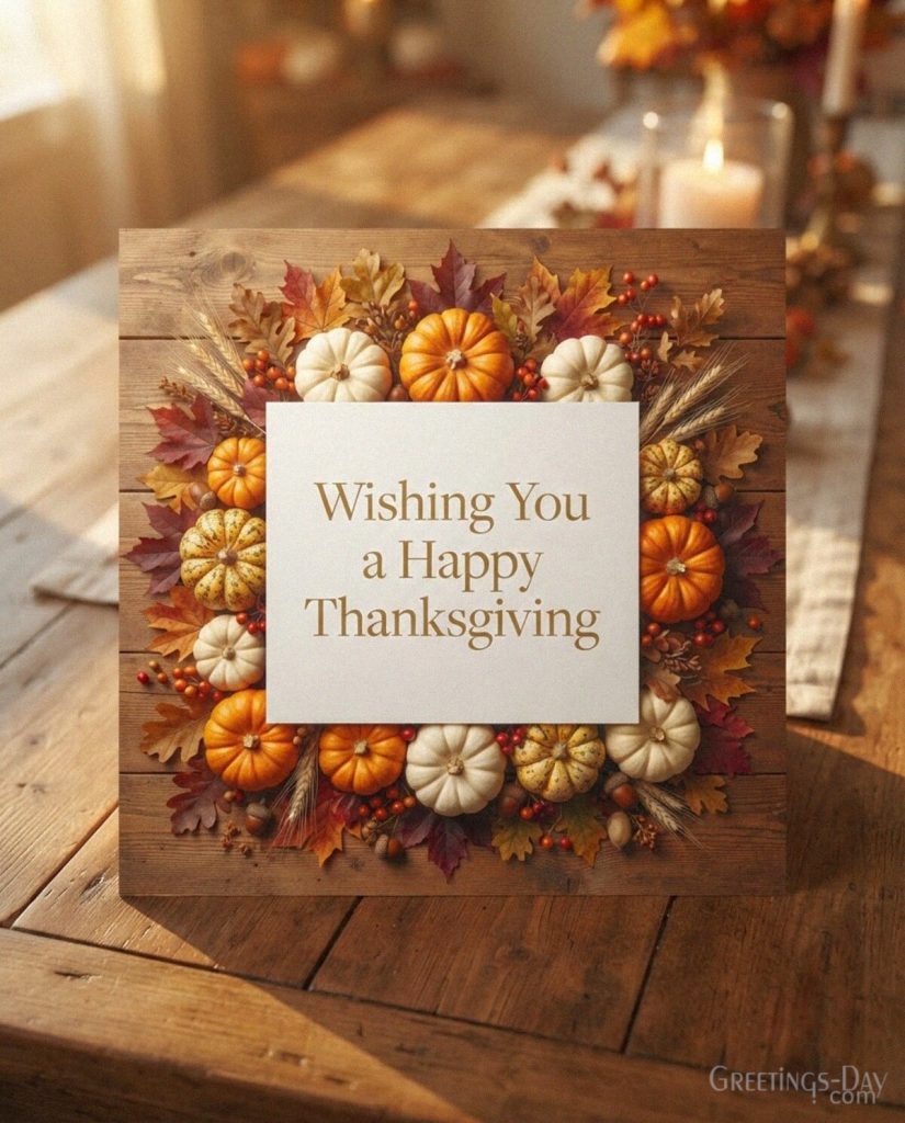 Beautiful Happy Thanksgiving card with autumn pumpkins