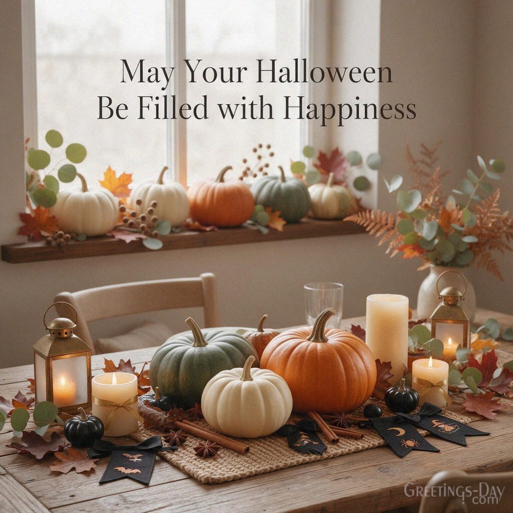 Heartfelt Halloween greeting wishing happiness with elegant pumpkins