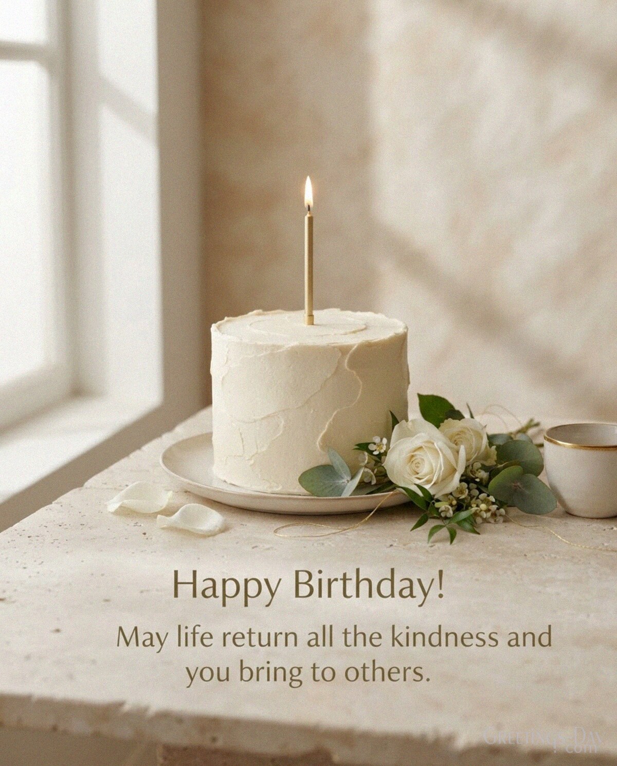 Heartfelt Happy Birthday Message image featuring “Happy Birthday! May life return all the kindness and happiness you bring to others.” with the text "Happy Birthday! May life retur