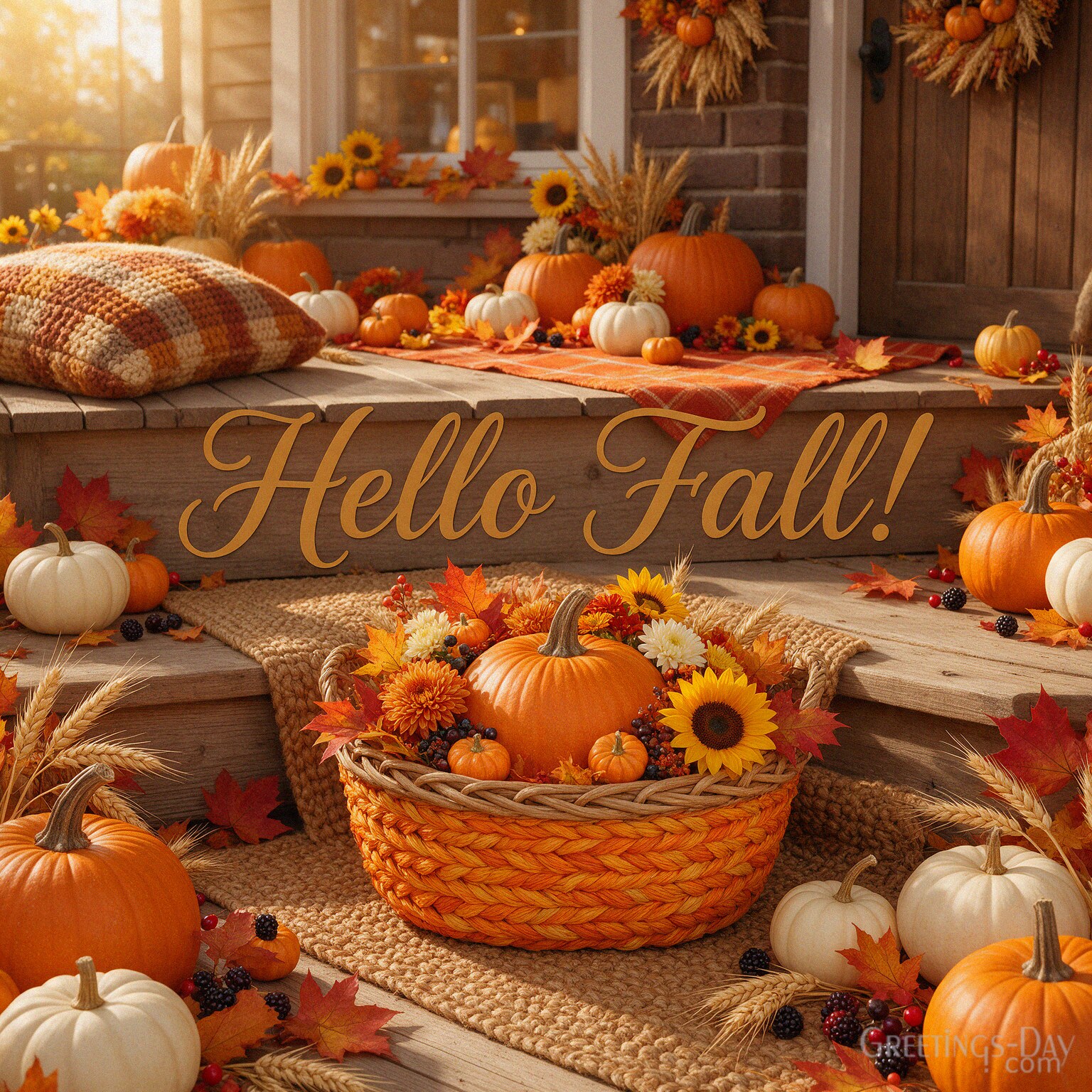 Hello Fall image with pumpkins