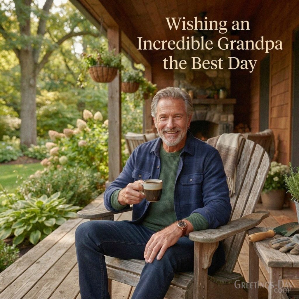 Grandparents Day wish for an incredible Grandpa relaxing outdoors with the message “Wishing an Incredible Grandpa the Best Day” with the text 