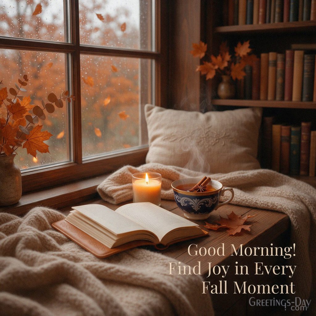 Inspirational Good Morning Fall image with a peaceful lake