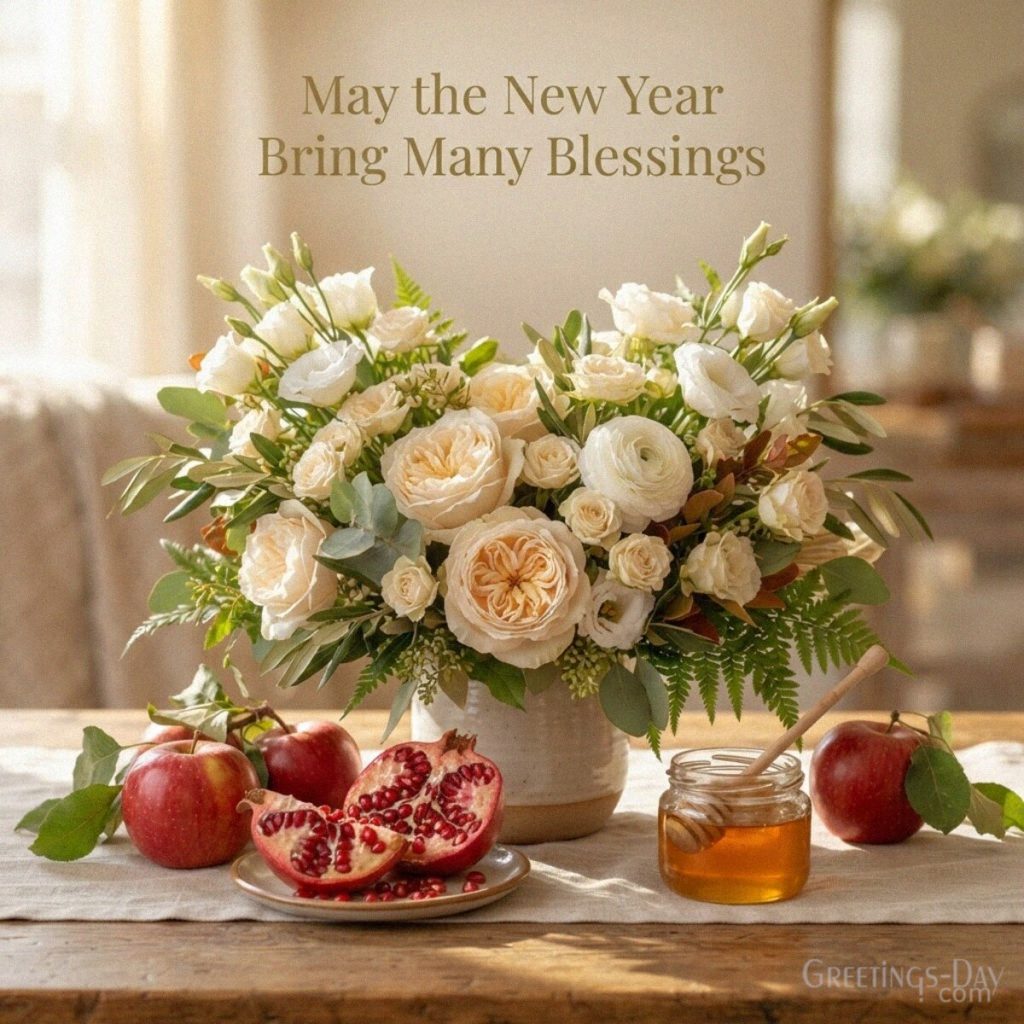 Jewish New Year blessings image with flowers