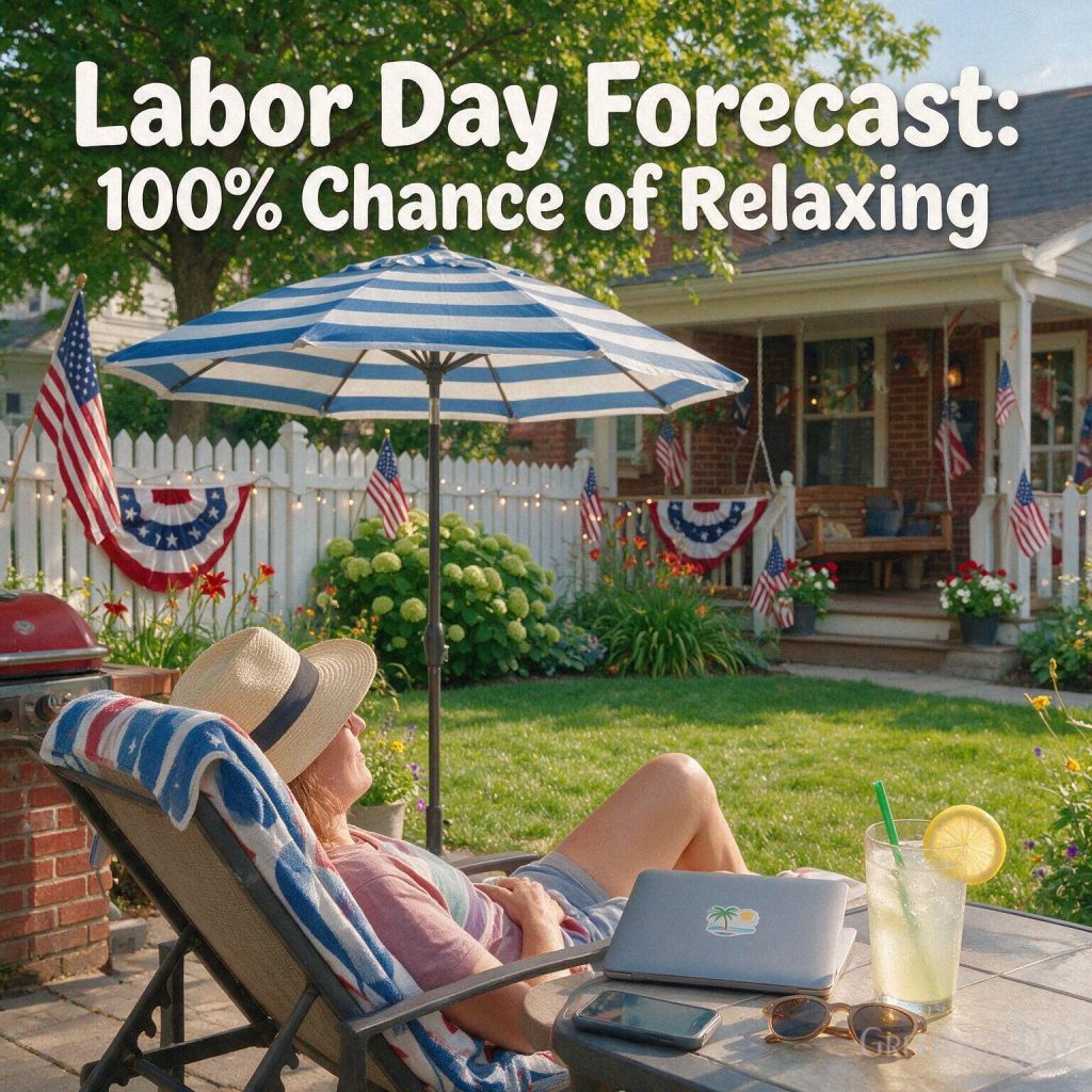 Inspirational Labor Day greeting card with American skyline and “Celebrate the Work. Celebrate the Dream.” message with the text