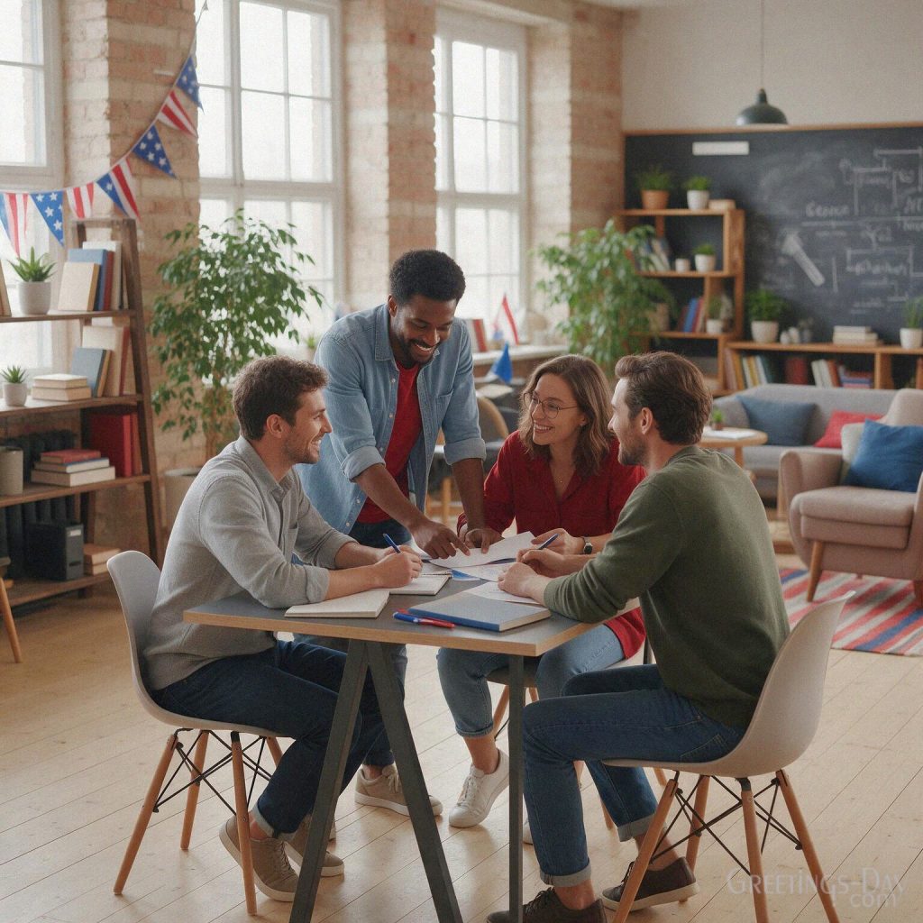 Labor Day quote for coworkers with friendly professional team featuring “Good People Make Great Work Happen” with the text 