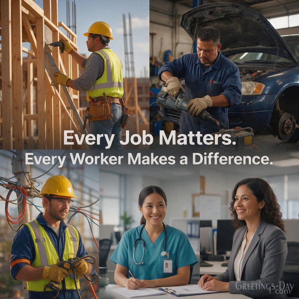 Labor Day quote for workers with skilled American professionals featuring “Every Job Matters. Every Worker Makes a Difference.” with the text 