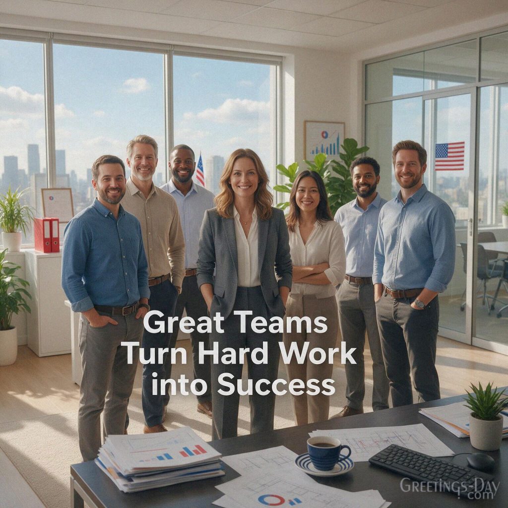 Labor Day teamwork quote for employees featuring “Great Teams Turn Hard Work into Success” with the text 