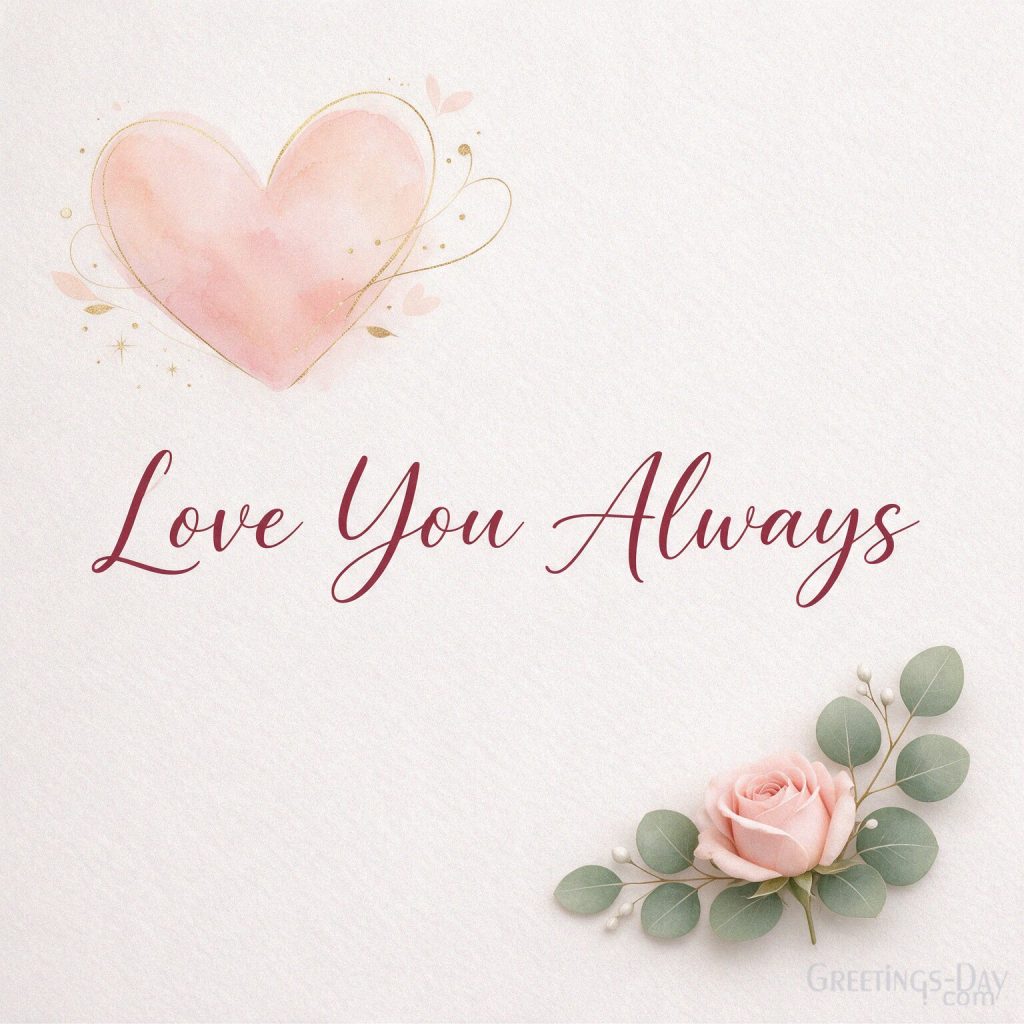 Minimalist daughter message reading “Love You Always” with a watercolor heart