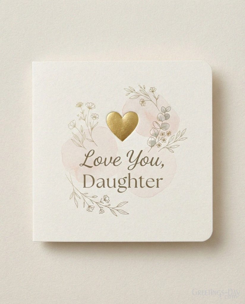 Simple and elegant daughter card with delicate floral line art and the heartfelt message “Love You