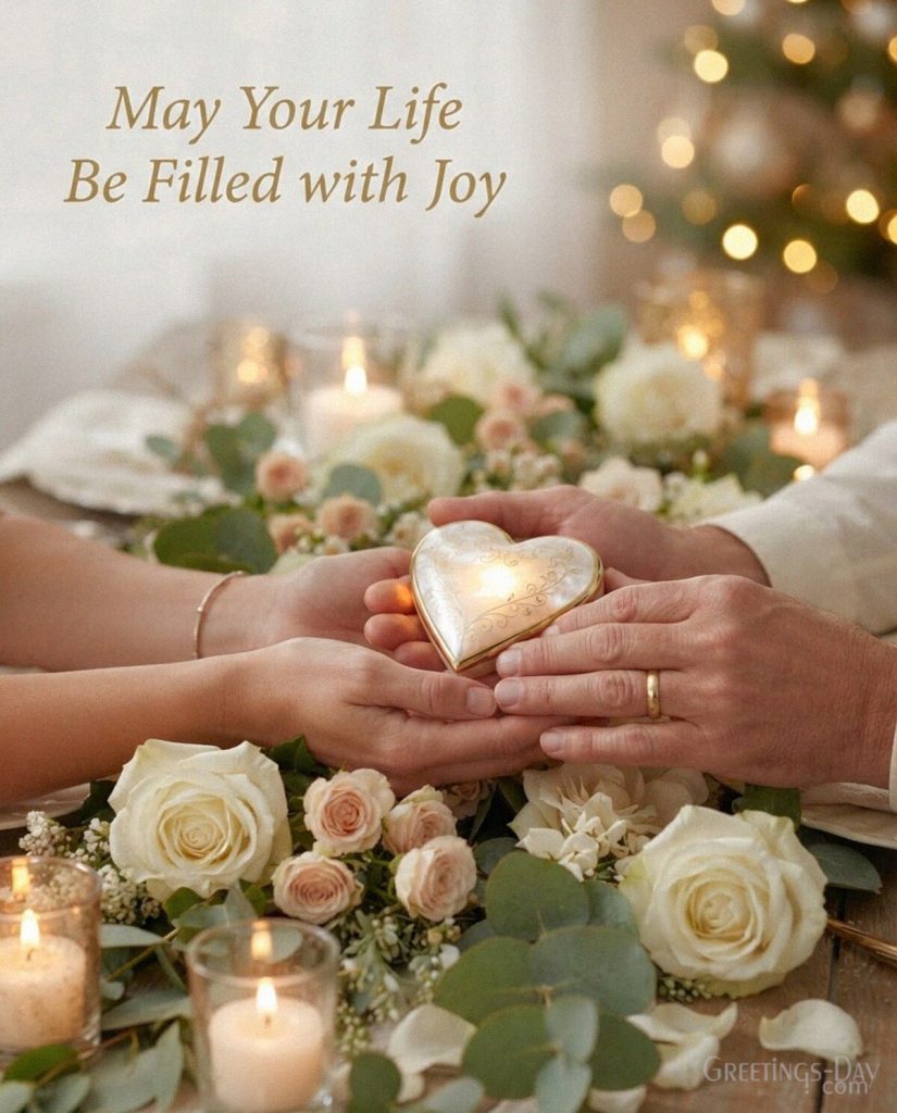 Beautiful blessing for a daughter reading “May Your Life Be Filled with Joy” in an uplifting floral greeting card. with the text