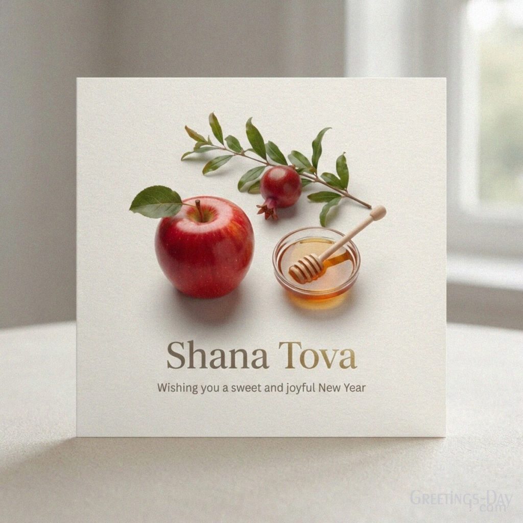 Modern Shana Tova card with a red apple