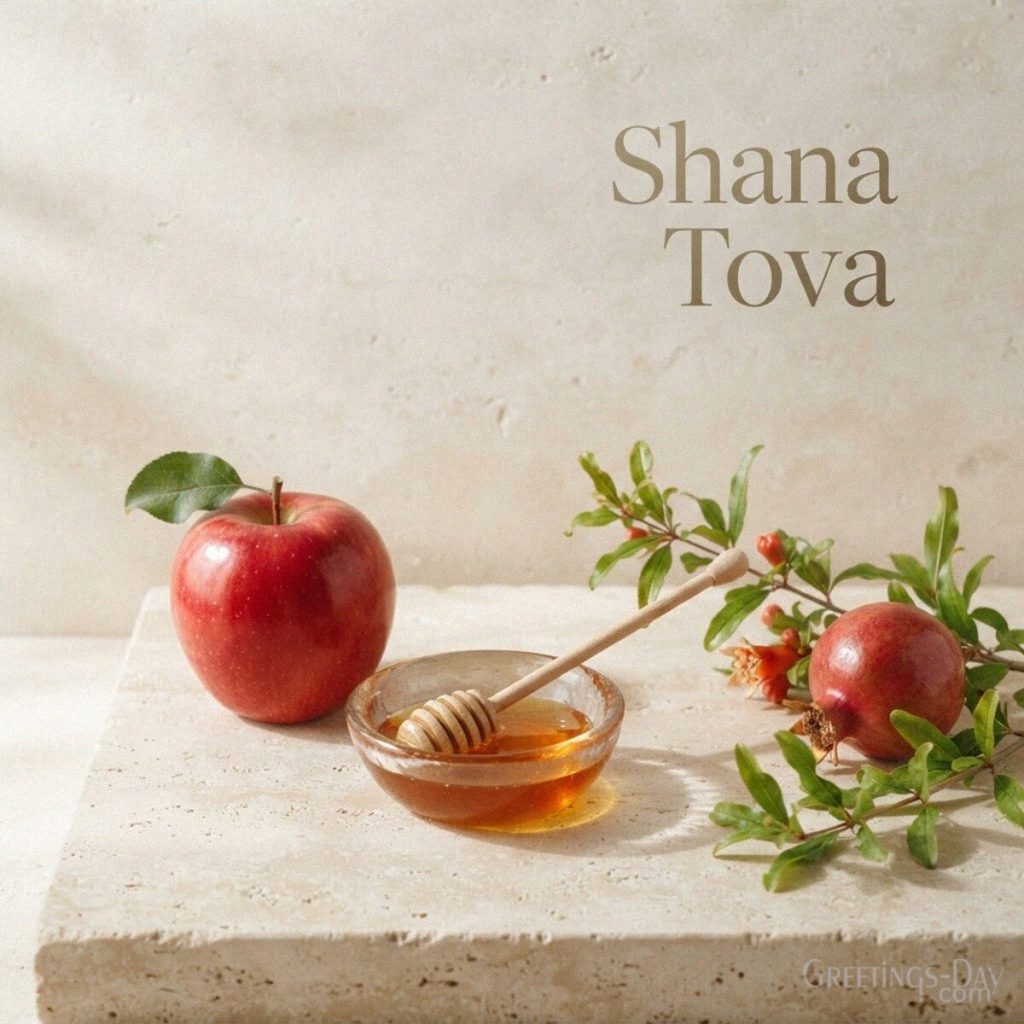 Modern Shana Tova image with a red apple