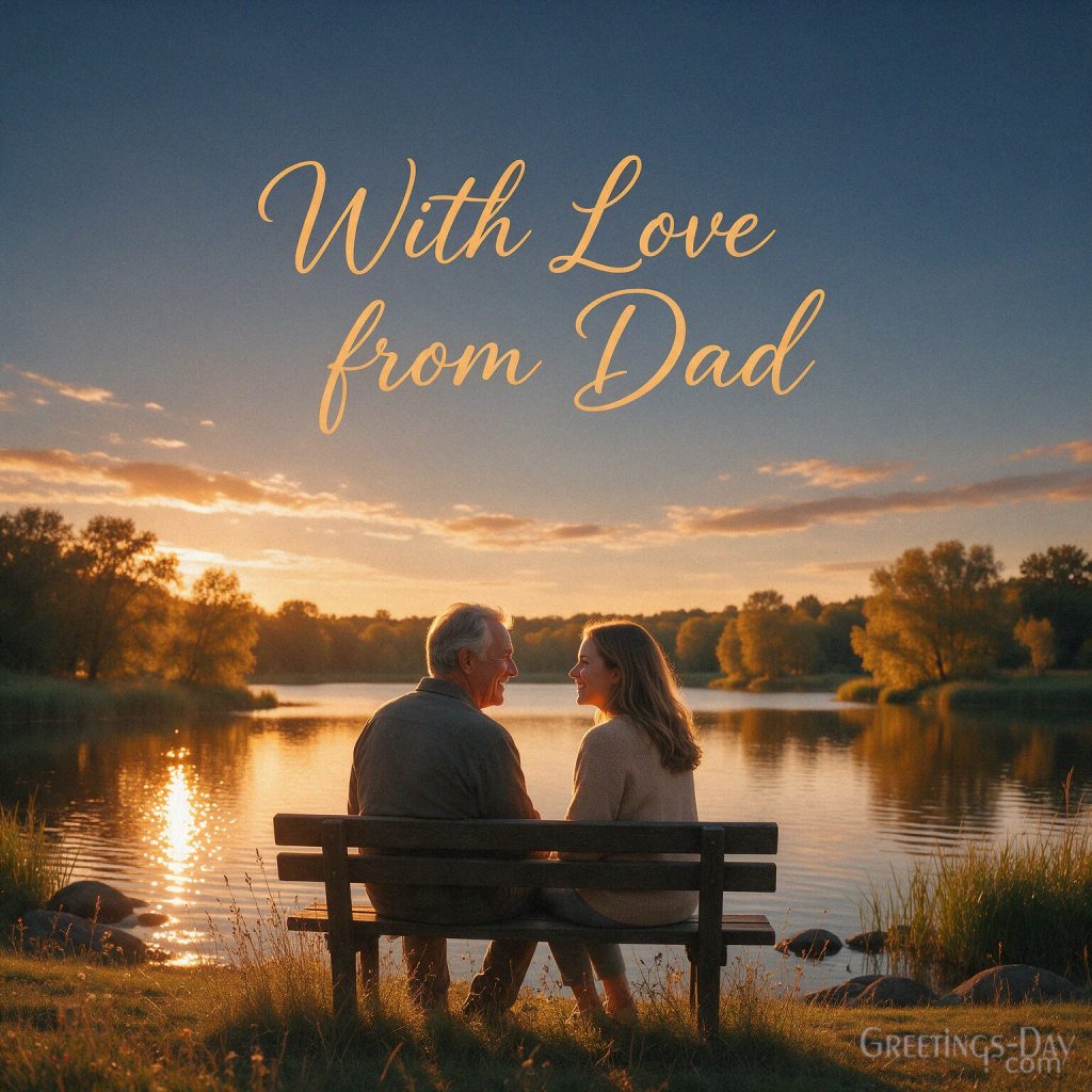 National Daughters Day wish from a father reading “With Love from Dad” with a warm and sentimental card design. with the text 